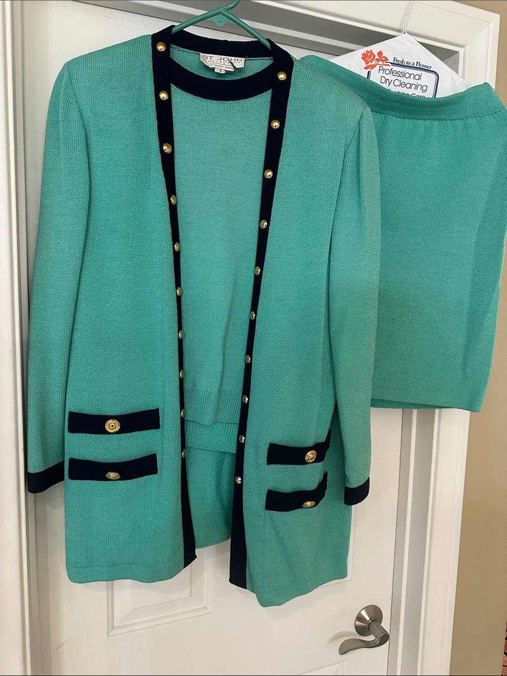 St. John Collection Teal Knit 3 piece Skirt Set